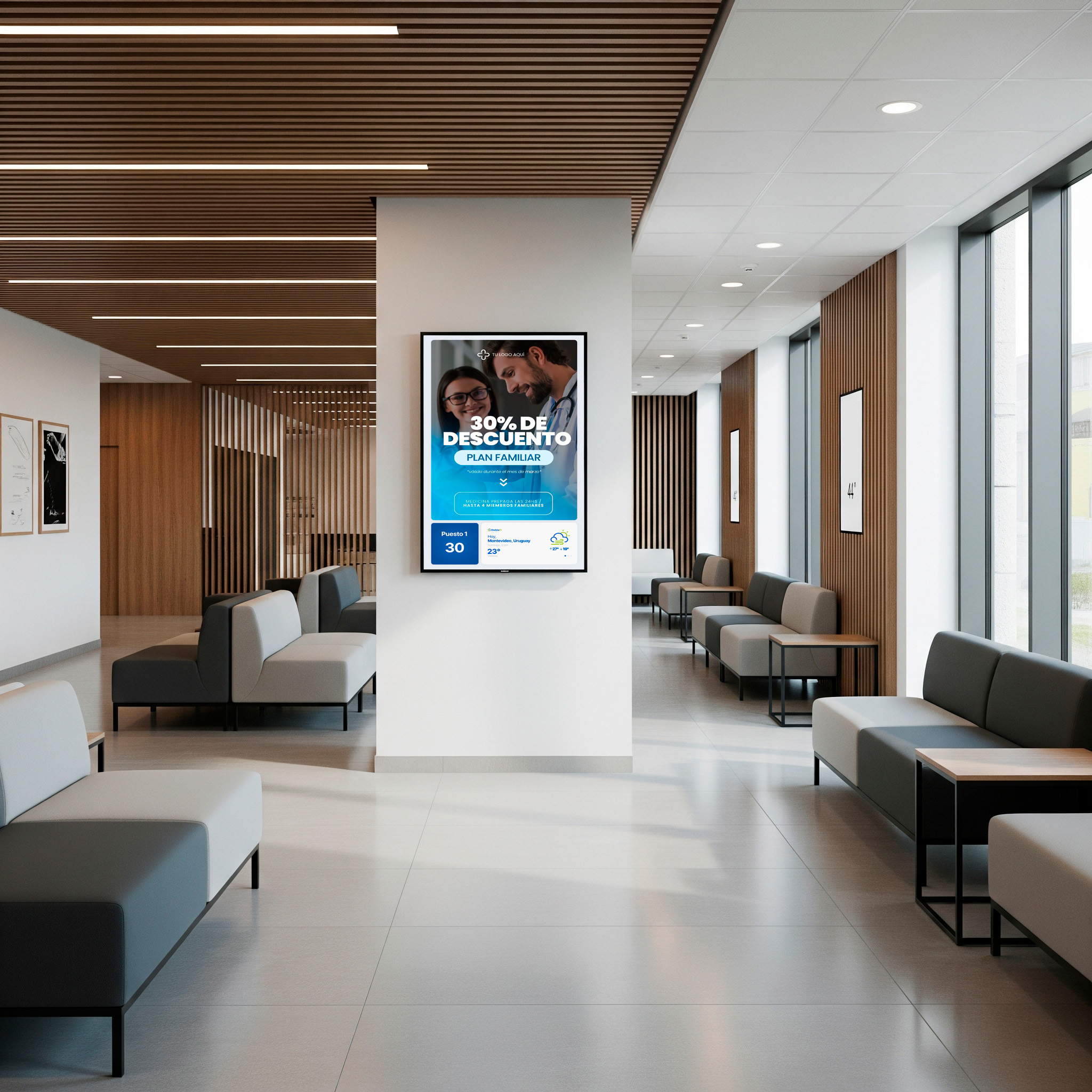 Médico utilizando el sistema de llamado de pacientes de DobleD desde su consultorio.