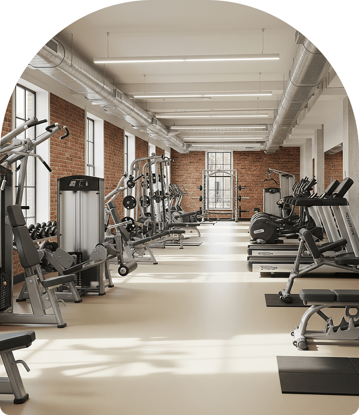 Cartelería digital en un gimnasio de Uruguay mostrando horarios de clases y promociones.