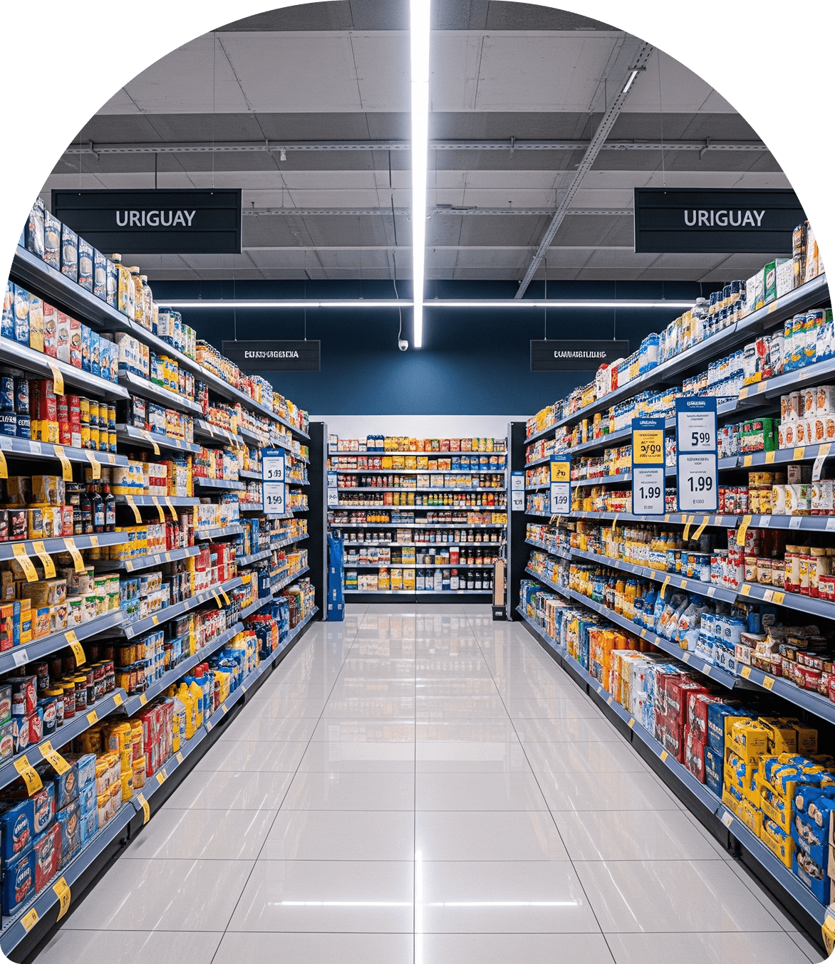 Sistema de turnos digital gestionando filas en un supermercado de Uruguay.